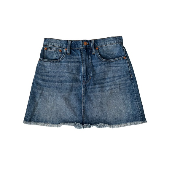 MADEWELL Womens Skirt Denim Mini Jean Raw Hem Stretch Blue Size 28 - Picture 2 of 4